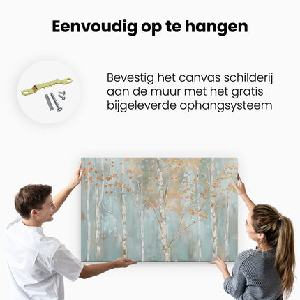 Canvas schilderij ophangen Kunstwerk van Berkenbomen