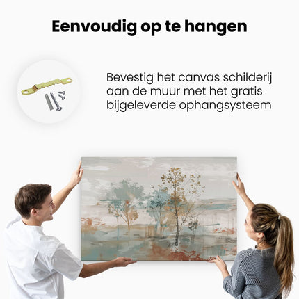 Canvas schilderij ophangen Abstract Kunstwerk van Bomen in een Veld