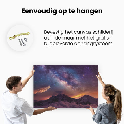 Canvas schilderij ophangen De Melkachtige en Sterren boven de Bergen