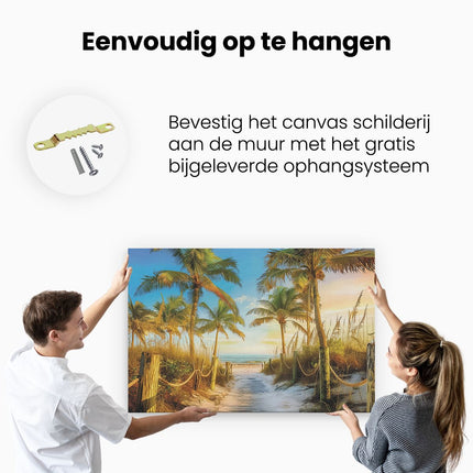 Canvas schilderij ophangen Pad dat Leidt naar het Strand met Palmbomen