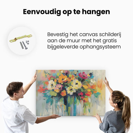 Canvas schilderij ophangen Kleurrijke Bloemen in een Vaas