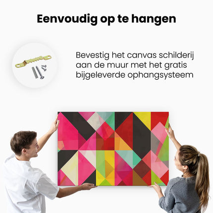 Canvas schilderij ophangen Kleurrijke Driehoeken op een Zwarte Achtergrond