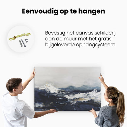 Canvas schilderij ophangen Abstract Kunstwerk van Bergen in Blauw en Wit