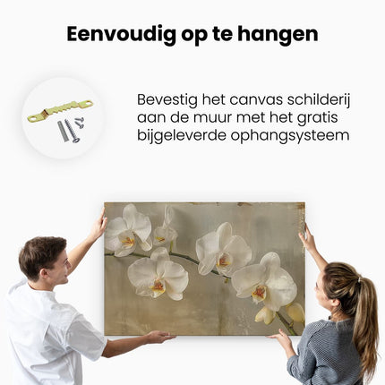 Canvas schilderij ophangen Witte Orchideeën op een Tak