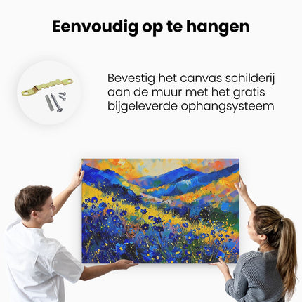 Canvas schilderij ophangen Blauwe Bloemen in de Bergen