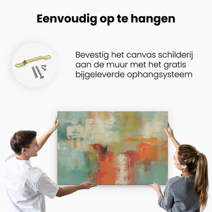 Canvas schilderij ophangen Abstract Kunstwerk met Oranje, Groene en Blauwe Kleuren