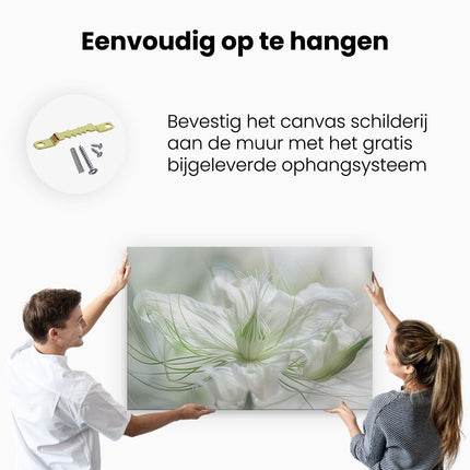 Canvas schilderij ophangen Witte Bloem met een Onscherpe Achtergrond