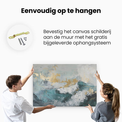 Canvas schilderij ophangen Abstract Kunstwerk in Groenblauw en Goud