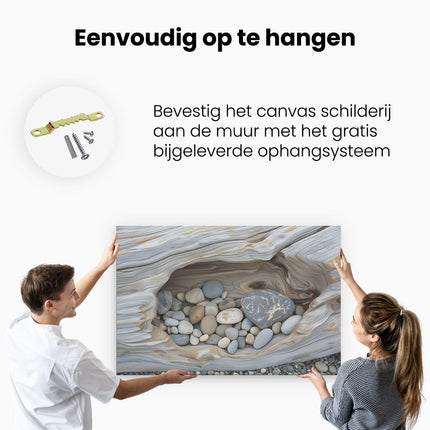 Canvas schilderij ophangen Rotsen en Kiezelstenen in een Boomstam