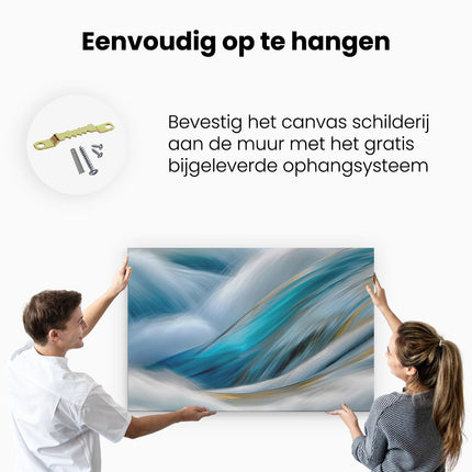Canvas schilderij ophangen Het Water is Blauw en Goud