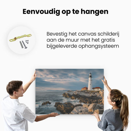 Canvas schilderij ophangen Vuurtoren op een Rotsachtige Kust