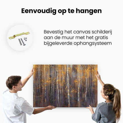 Canvas schilderij ophangen Kunstwerk van Berkenbomen in een Bos