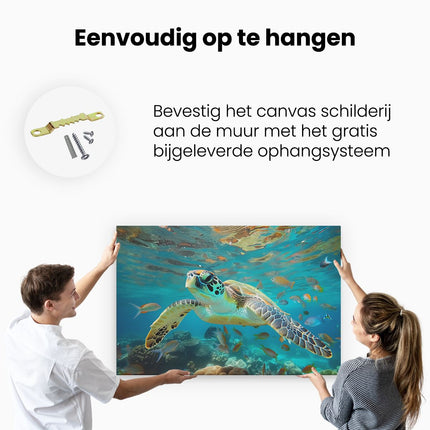 Canvas schilderij ophangen Schildpad die in de Oceaan Zwemt