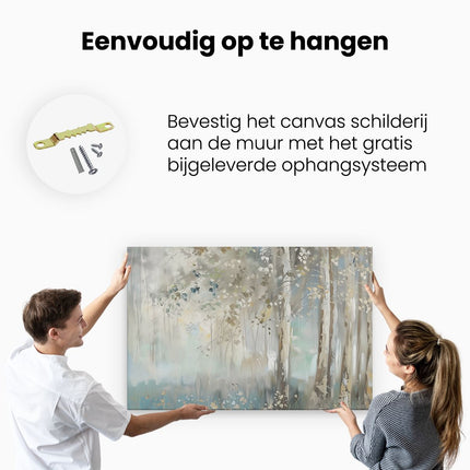 Canvas schilderij ophangen Kunstwerk van Berkenbomen in een Bos