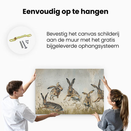 Canvas schilderij ophangen Hazen Springen in het Gras