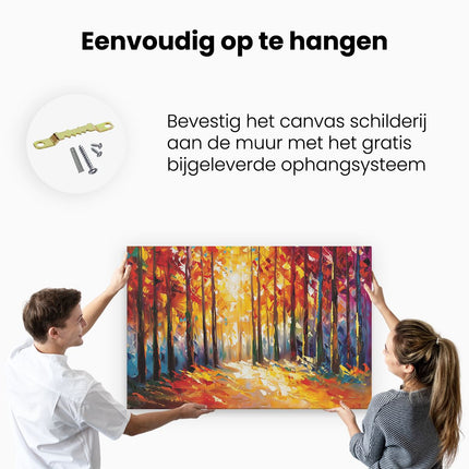 Canvas schilderij ophangen Kunstwerk van een Bos met Felle Kleuren