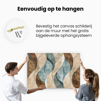 Canvas schilderij ophangen Blauw, Bruin en Wit Golvend Patroon