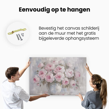 Canvas schilderij ophangen Roze Rozen in een Vaas