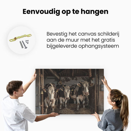 Canvas schilderij ophangen Drie Koeien Staan ​​In een Schuur