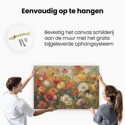 Canvas schilderij ophangen Kunstwerk van Bloemen in een Veld