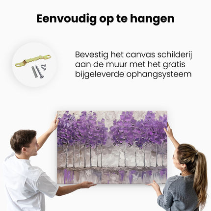 Canvas schilderij ophangen Paarse Bomen op een Witte Achtergrond