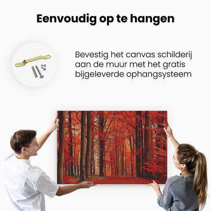 Canvas schilderij ophangen Rood Pad in een Bos