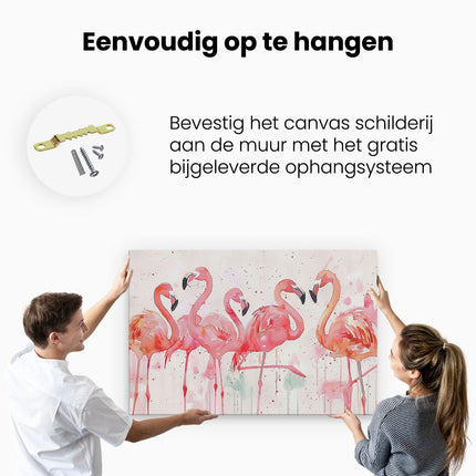 Canvas schilderij ophangen Aquarelkunstwerk van Flamingo's