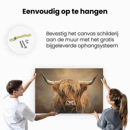 Canvas schilderij ophangen Schotse Hooglandkoe met Lange Hoorns