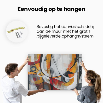 Canvas schilderij ophangen Abstract Kunstwerk met Oranje, Gele en Zwarte Kleuren