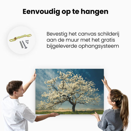 Canvas schilderij ophangen Witte Boom in een Veld