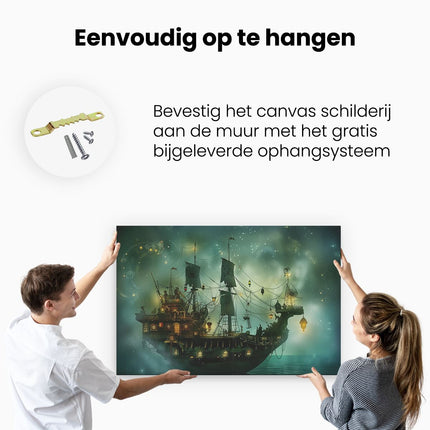 Canvas schilderij ophangen Piratenschip in de Oceaan