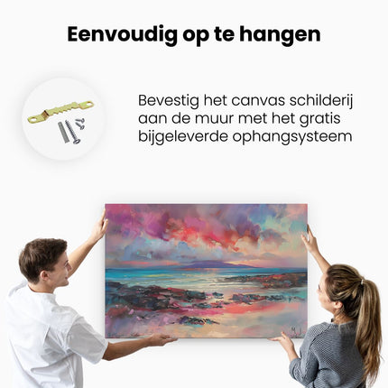 Canvas schilderij ophangen Kunstwerk van een Strand met Kleurrijke Wolken