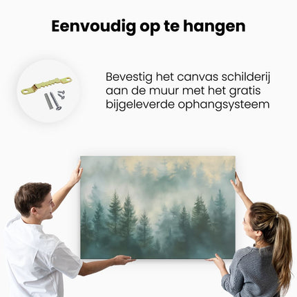Canvas schilderij ophangen Kunstwerk van een Mistig Bos