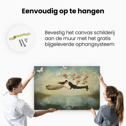 Canvas schilderij ophangen Man en een Vrouw Vliegen in de Lucht