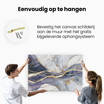 Canvas schilderij ophangen Abstract Kunstwerk met Gouden en Blauwe Lijnen