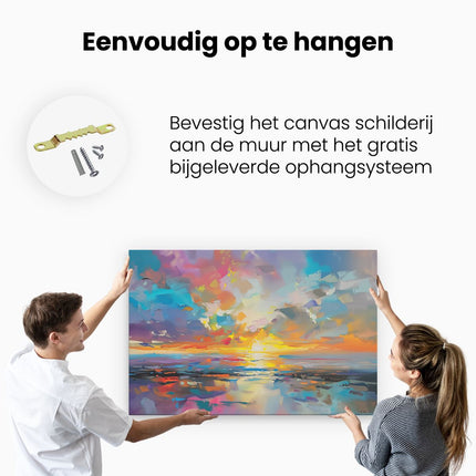 Canvas schilderij ophangen Abstract Kunstwerk van een Kleurrijke Zonsondergang