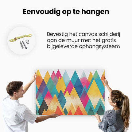 Canvas schilderij ophangen Kleurrijke Driehoeken op een Witte Achtergrond