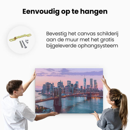 Canvas schilderij ophangen Brooklyn Bridge in de Schemering