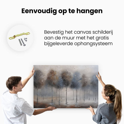 Canvas schilderij ophangen Kunstwerk van Bomen in de Mist