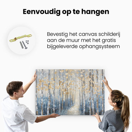 Canvas schilderij ophangen Kunstwerk van Berkenbomen in een Bos