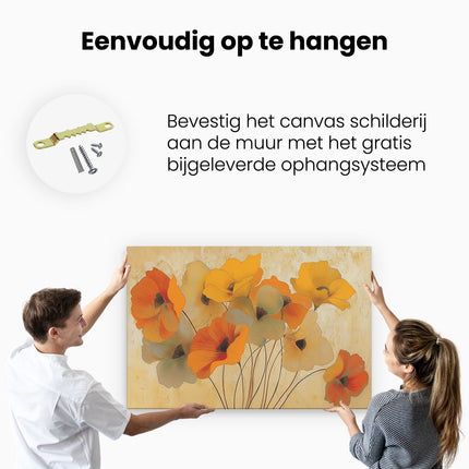 Canvas schilderij ophangen Bosje Oranje Bloemen in een Vaas