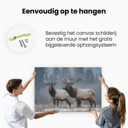 Canvas schilderij ophangen Twee Elanden Staan ​​In de Sneeuw