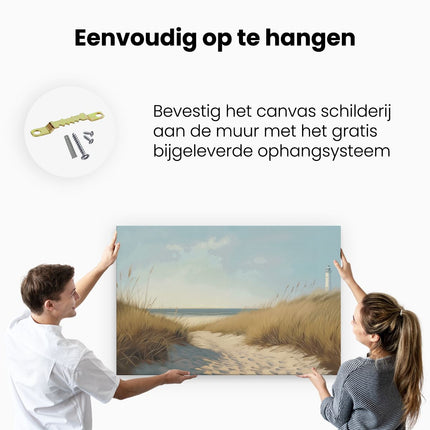 Canvas schilderij ophangen Zandduinen en een Vuurtoren