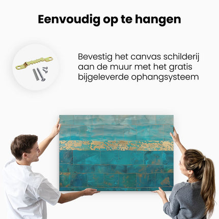 Canvas schilderij ophangen Kunstwerk van een Blauw en Goud Betegelde Muur