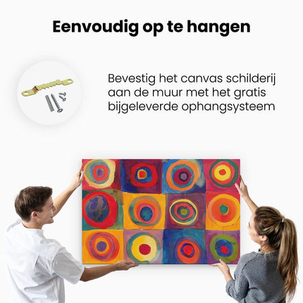 Canvas schilderij ophangen Kleurrijke Cirkels op een Vierkant Canvas