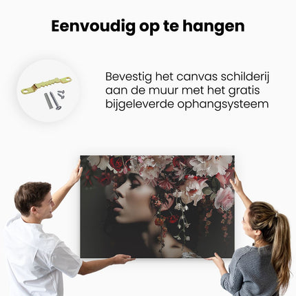 Canvas schilderij ophangen Vrouw met Bloemen op haar Hoofd