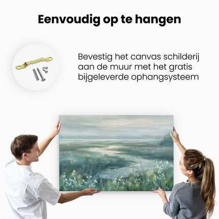 Canvas schilderij ophangen Kunstwerk van een Moeras met Witte Bloemen