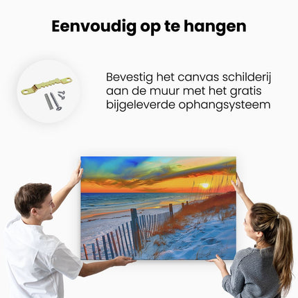 Canvas schilderij ophangen Strandtafereel met een Hek en Zand