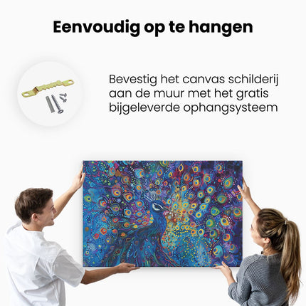 Canvas schilderij ophangen Kleurrijk Kunstwerk van een Pauw