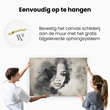 Canvas schilderij ophangen Portret van een Vrouw in Zwart Wit